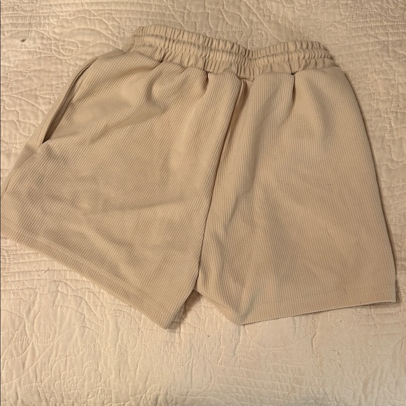 Beige Ribbed Drawstring Shorts - Picture 2 of 2